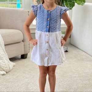 Blue and Cream Little Girls Summer Peasant Dress 3